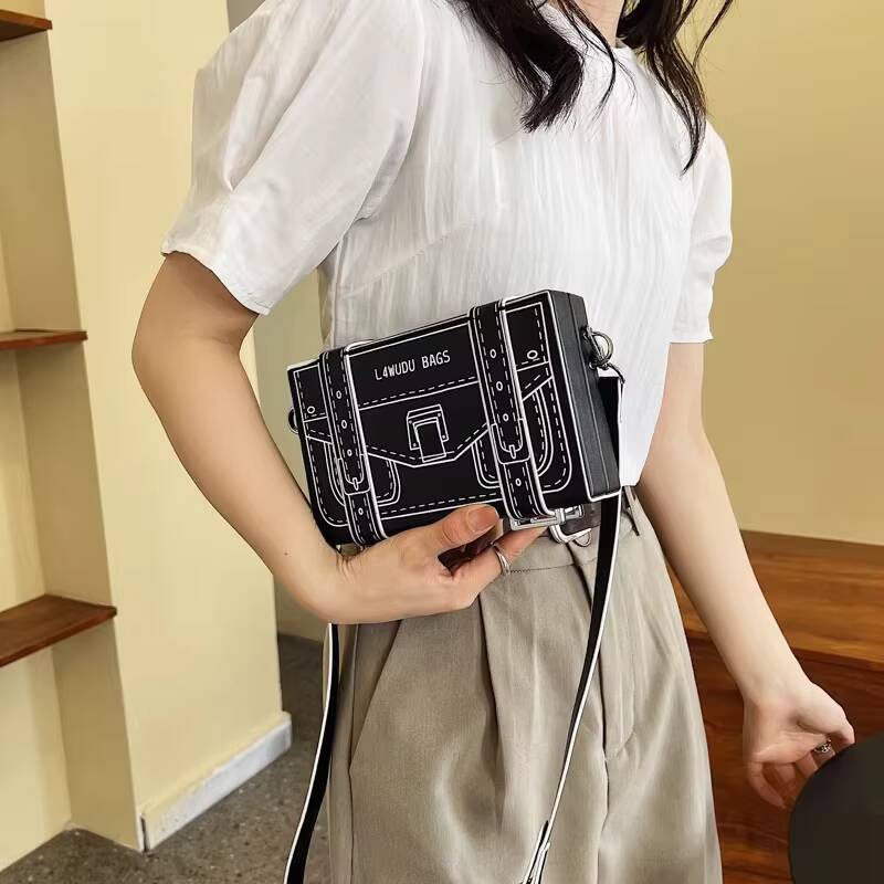 New Box Style Small Square Crossbody Bag Women Casual Purses Mini Fashion Clutch Bag 2D Cartoon Shoulder Bags Unique Trend Packs