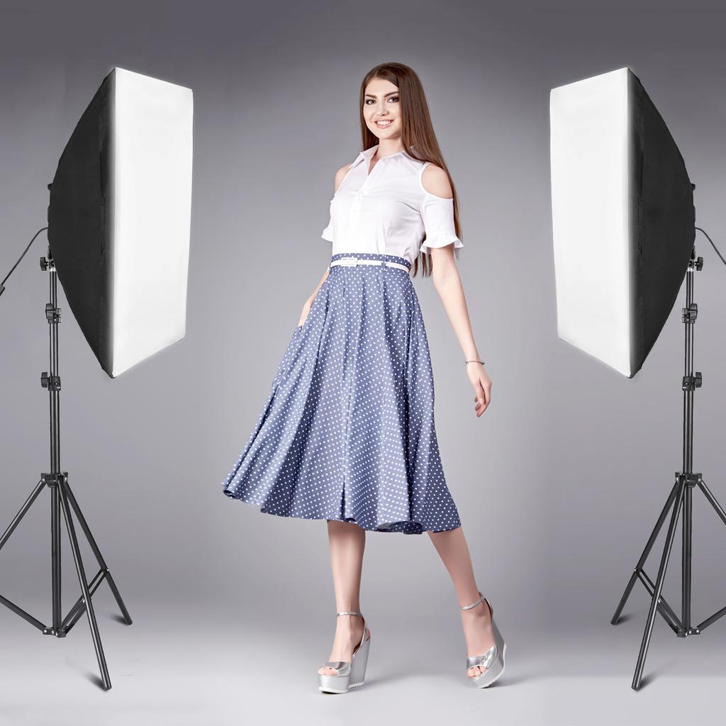 Studio Photography Light Kit Softbox Lighting Kit with 50x70cm Softbox *2 + 80W Bi color LED Video Light *2 + Metal