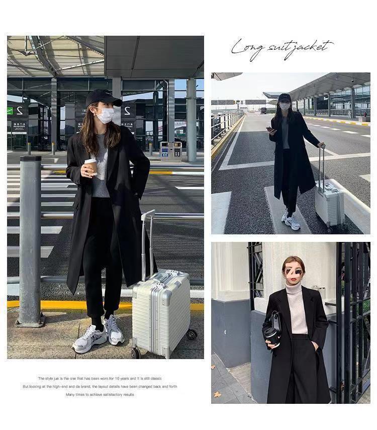 Damen Frühling & Herbst Koreanischer Stil Langer Blazer Mantel - Locker, Einreihig, Hochwertiger Casual Anzug Trench.