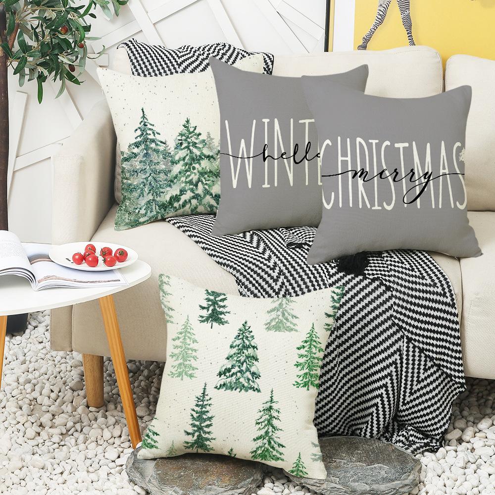 Herbst und Winter Neue Kissenbezug Grau Kiefer und Zypresse Buchstaben Leinen Druck Sofa Kissen Heim Kissenbezug