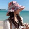 Double-Sided Bucket Hat For Women Vacation Style Flower Print Wide Brim Fisherman Hats Sun Hat
