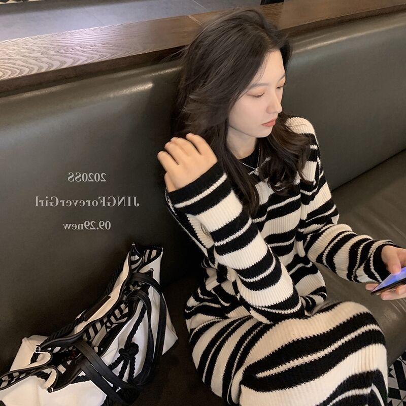 

Нежный мягкий восковой абрикосовый базовый свитер-юбка, свободное и утолщенное вязаное платье длиной до колена с длинным рукавом на осень и зиму XL абрикосовый