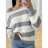 Autumn Winter New Fashion Casual Loose Shoulder Stripe Color Block Knit Sweater