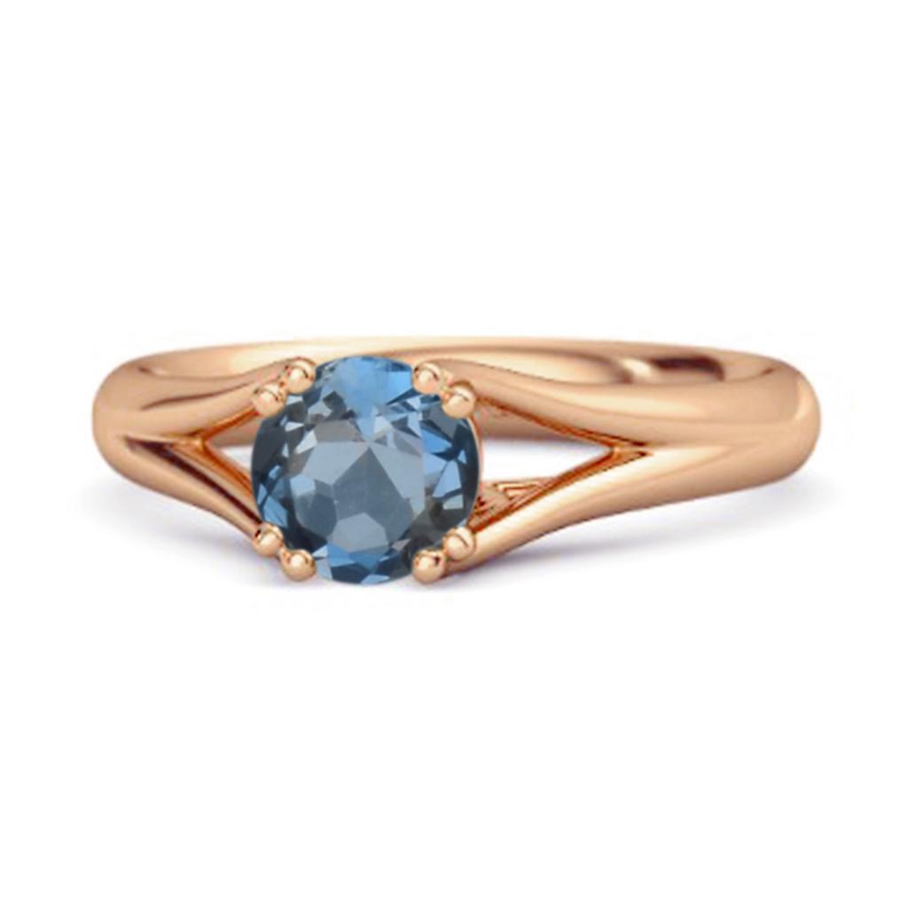 London Blue Topaz Elegant Bypass Solitaire Ring - 925 Sterling Silver Rose Gold Vermeil