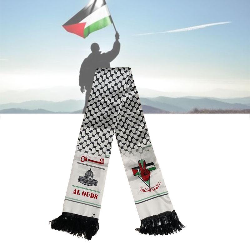 Palestine Flag Scarf Double-layered Polyester Fabric 14*130cm Multicolor