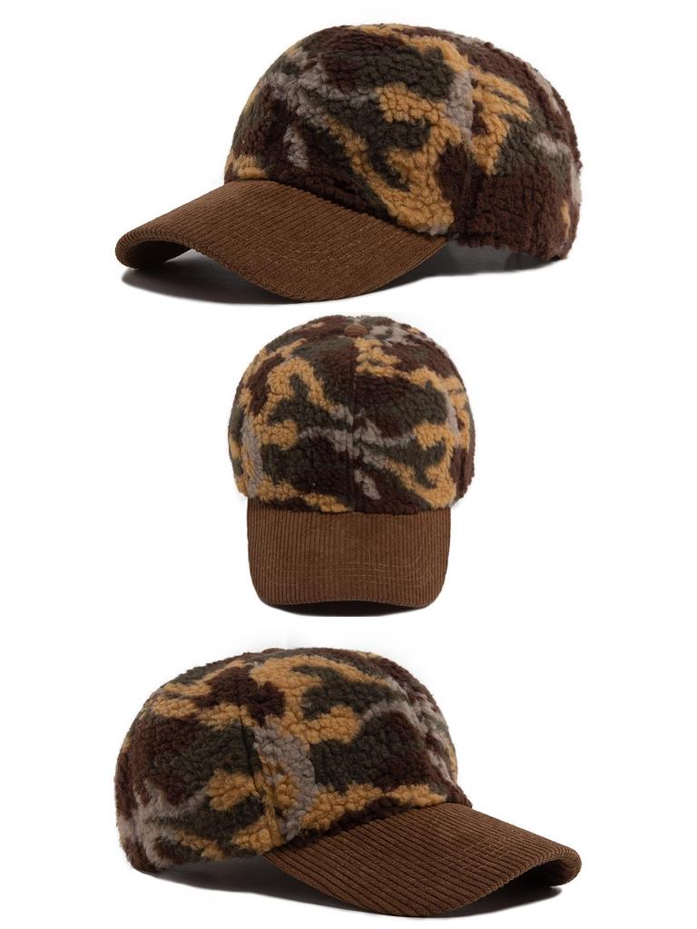 Camouflage Lammwolle Baseballkappe - Unisex Herbst/Winter Warme Entenschnabel Sonnenhut