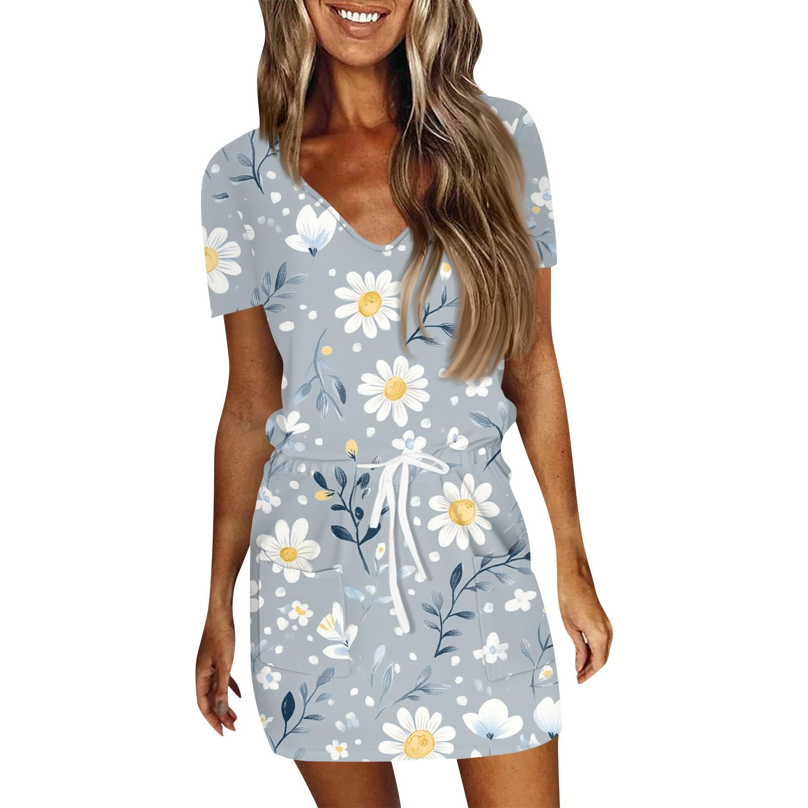 

Женское летнее повседневное модное однотонное платье с V-образным вырезом и короткими рукавами на шнуровке M