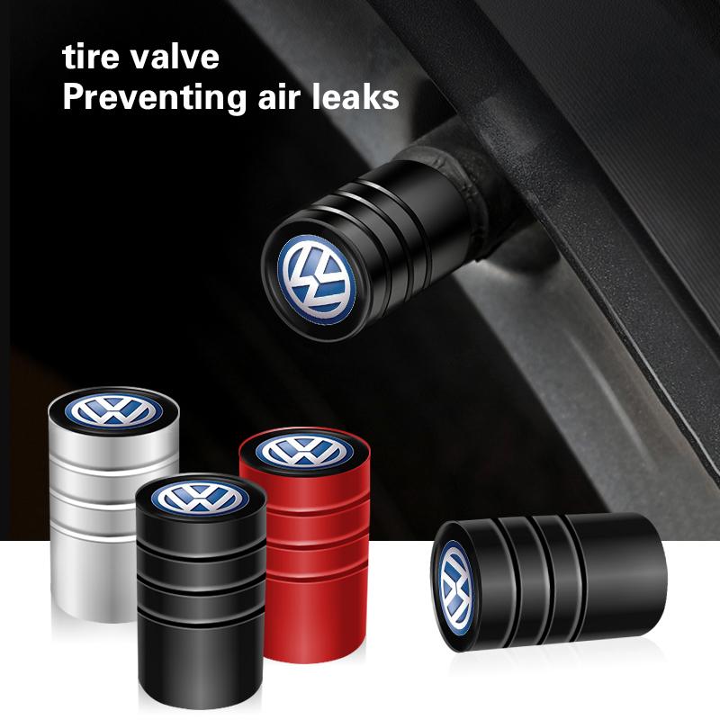 For Volkswagen 4Pcs 3D Styling Car Wheel Tire Valve Caps Stem Cap Accessories For Volkswagen VW Amarok Phaeton R Teramont Tiguan T-Cross Passat EM1