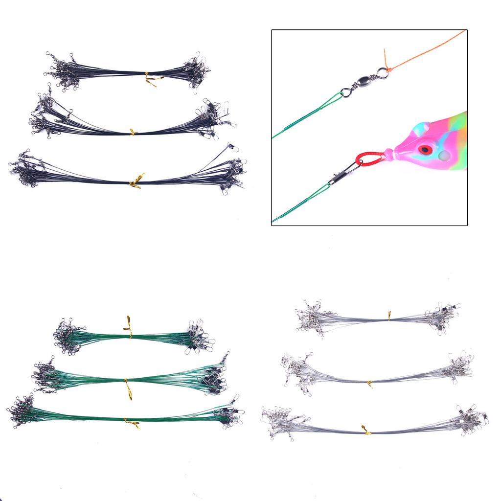 50Pcs 15cm/20cm/25cm High Strength Fishing Wire Leaders Heavy Duty Fishing Stainless Wire Leaders with Swivels and Snaps