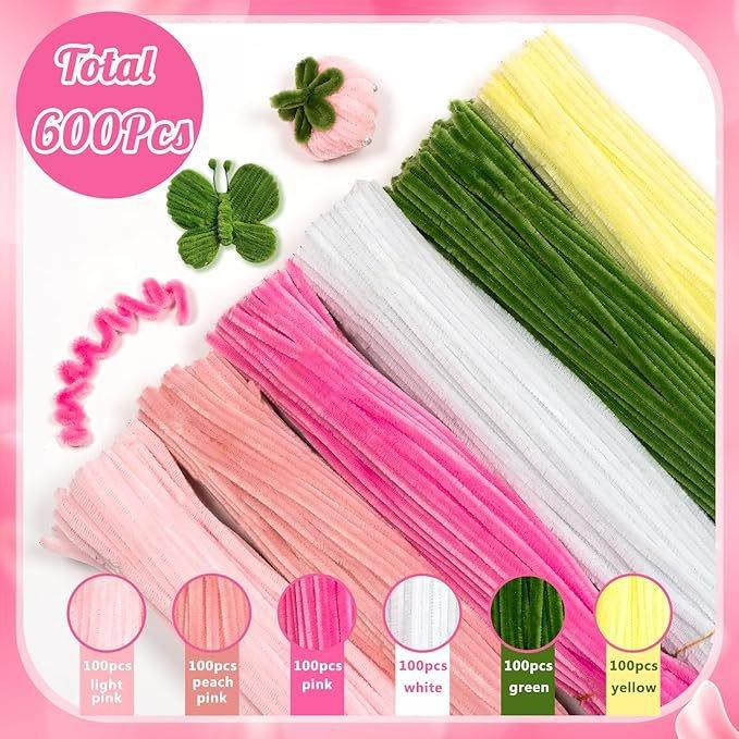 600pcs Mixed Color Thick Pipe Cleaners for DIY Crafts - Children's Educational Toy for Flower Bouquets, Chenille Stems/Strips.