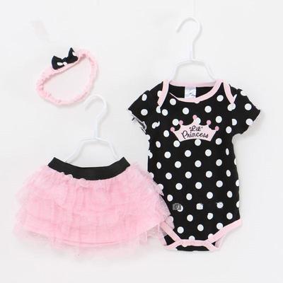 Pokla Dot Summer Baby Girl Clothes Sets 3-Piece Kids Outfits Suit Girls Bodysuit + Skirt + Headband
