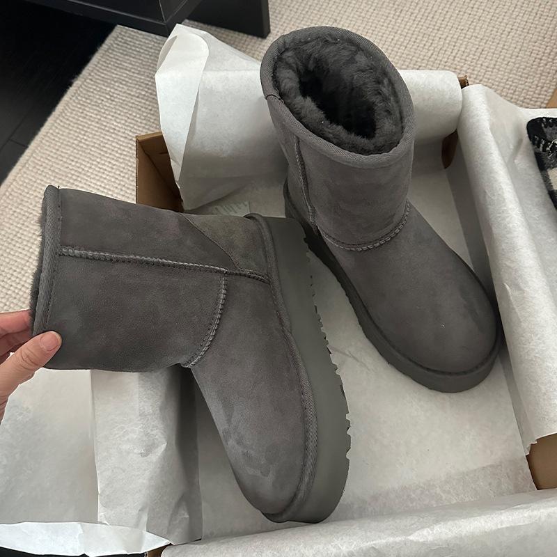 

Self-kept version~ Grey thick-soled snow boots women s fur integrated 2025 winter velvet thickened short tube snow cotton 40