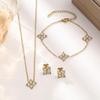 Elegantes Zirkon Kleeblatt Schmuckset: Armband, Halskette und Ohrstecker für Damen