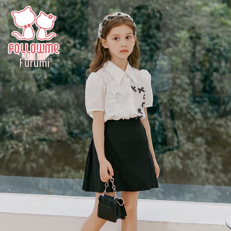 Girls' Academy Style Bow Shirt & Pleated Skirt Set