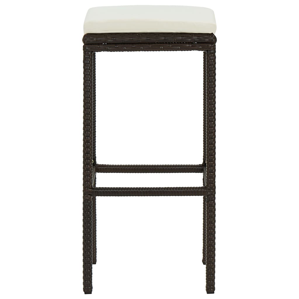Bar Stool with Cushion 2 pcs Brown Poly Rattan