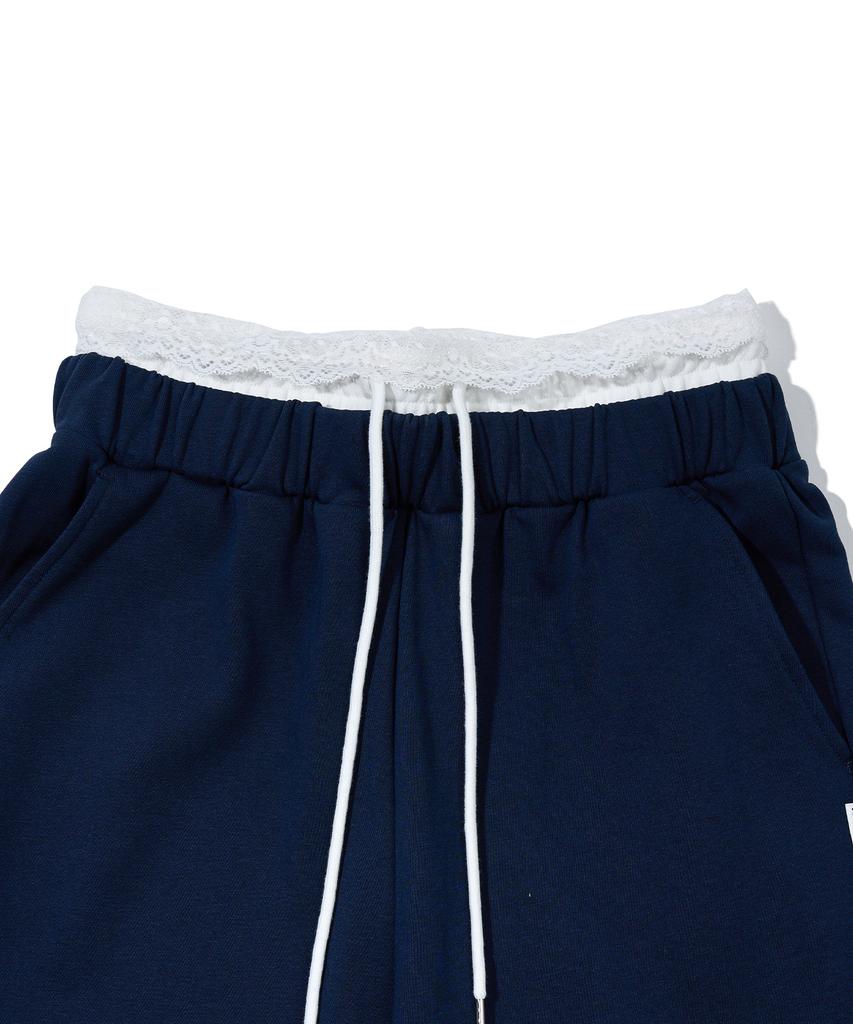 YOUHEE Lace Layered Jersey Pants_Navy