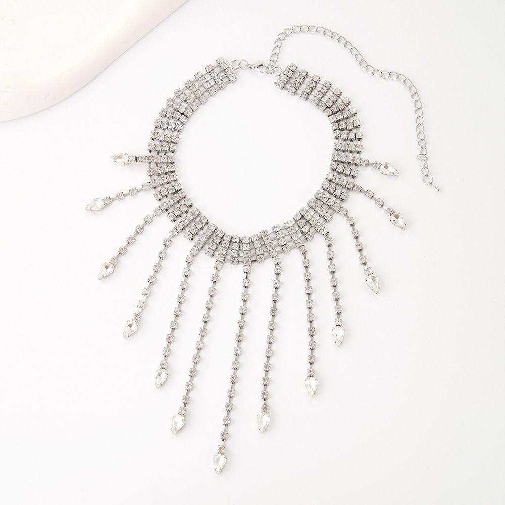 Geometric Full Rhinestone Necklaces Korean Style Wedding Bride Jewelry Tassel Necklaces  Wedding