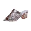 2018 new fashionable versatile cool slippers summer middle heel fish mouth mesh thick heel sandals sequins foreign trade large size women's shoes