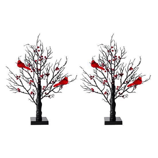 LED Vintage Glowing Tree with Cardinals Battery Operated Twinkle Trees Lamp with Lighted Branches Festive Holiday Party Lighting Halloween Christmas