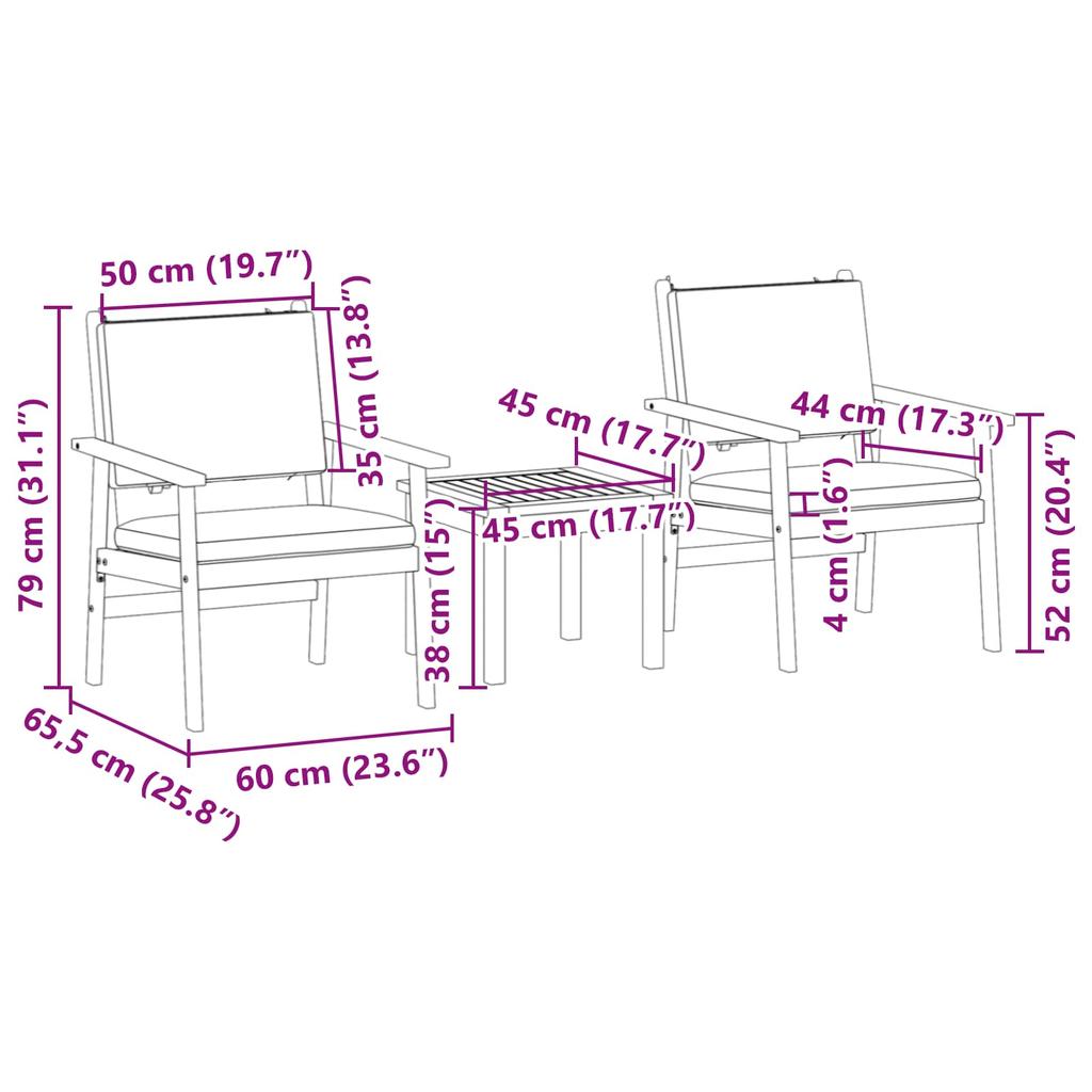 Garden Sofa Set 3 Pcs Cream White Solid Acacia Wood