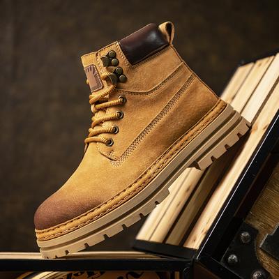 FashionMen's Casual Boots Fashion Motorcycle Ankle Boots for Men Outdoor Non-Slip High Top Boots Men Leather Shoes Men's Lace-Up Botas