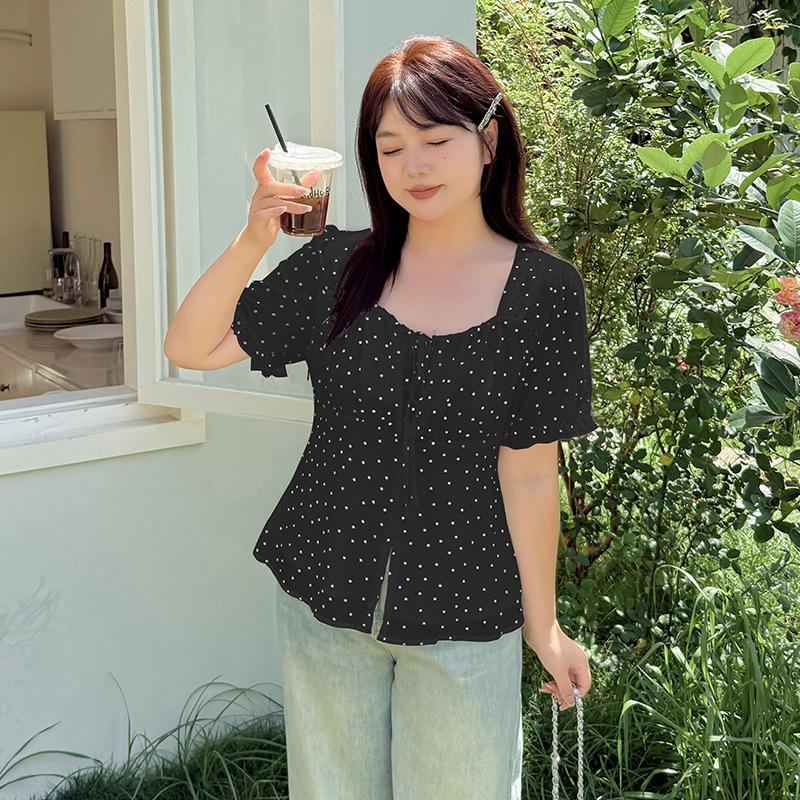 Fat Mm Sweet Niche Design Sense Age-reducing Chiffon Shirt Women's Summer New Polka Dot Cool Top 242368