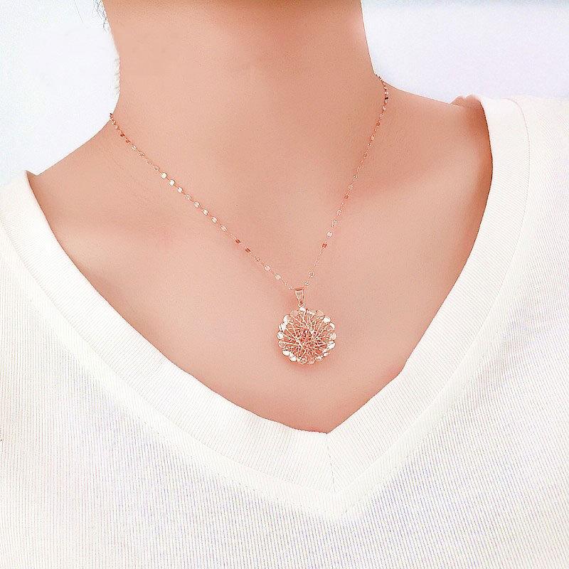 Purple Gold Round Brushed Pendant Fashion Temperament Rose Gold Plated Color Gold Necklace