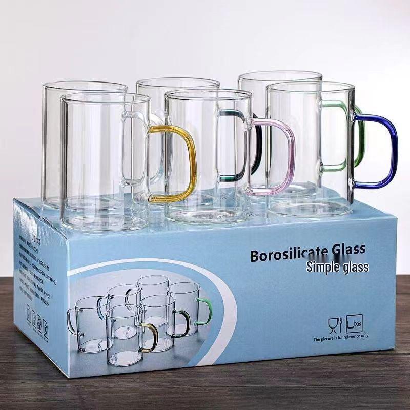Transparent Glass Water Cup with Colored Handle and Tea Infuser - Heat Resistant Single cup