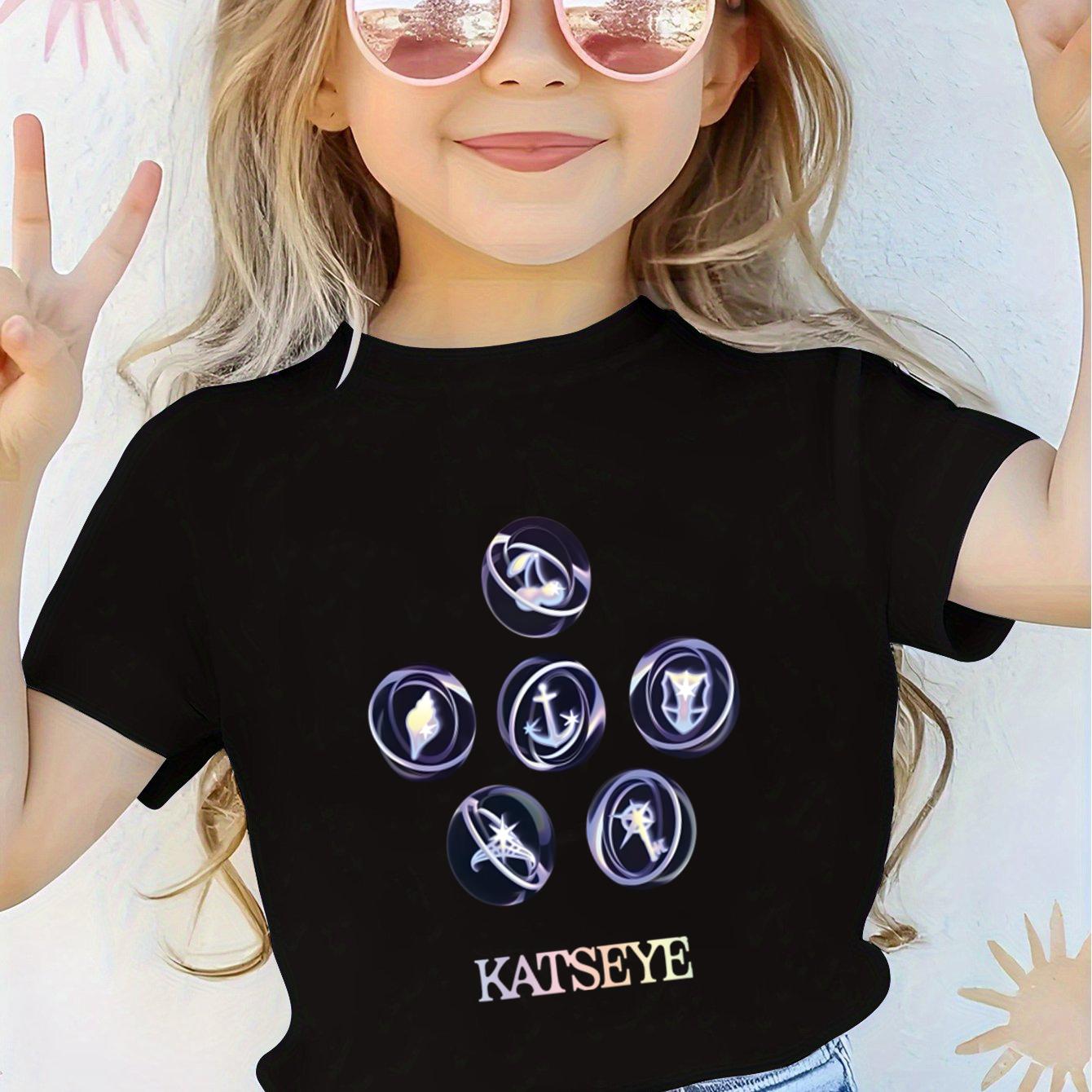 Gril Group KATSEYE Printed Tshirt Girls Short Sleeve Tee High Quality Harajuku Childrens Clothing Kids Breathable Summer Top 100