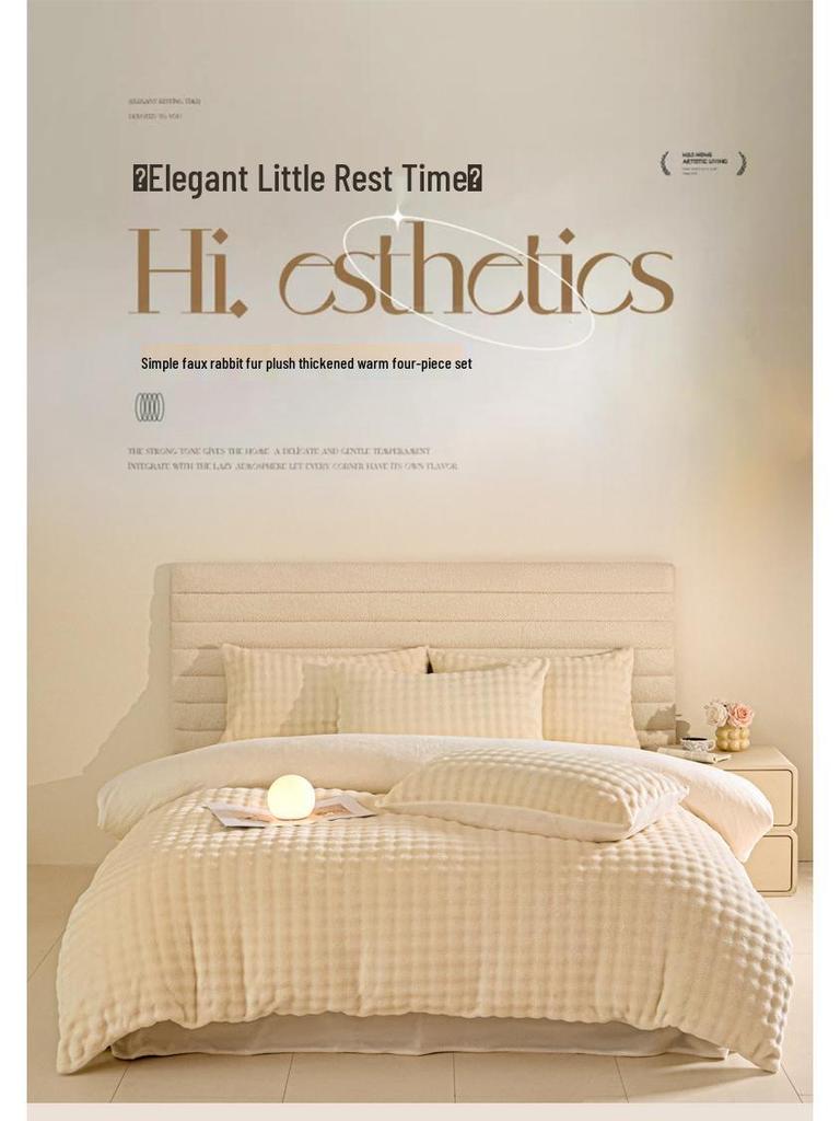 2025 New Winter Faux Rabbit Fur & Milk Velvet Flannel Bedding Set: Thickened, Warm, 4-Piece, Includes Fitted Sheet