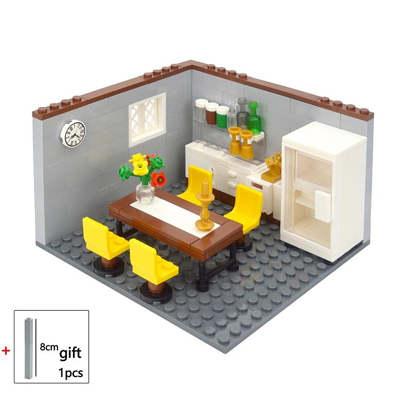 City House Building Blocks Toys MOC Furniture Model Bricks Bedroom Living Room Bathroom Pool Table Study-room For Children Gifts