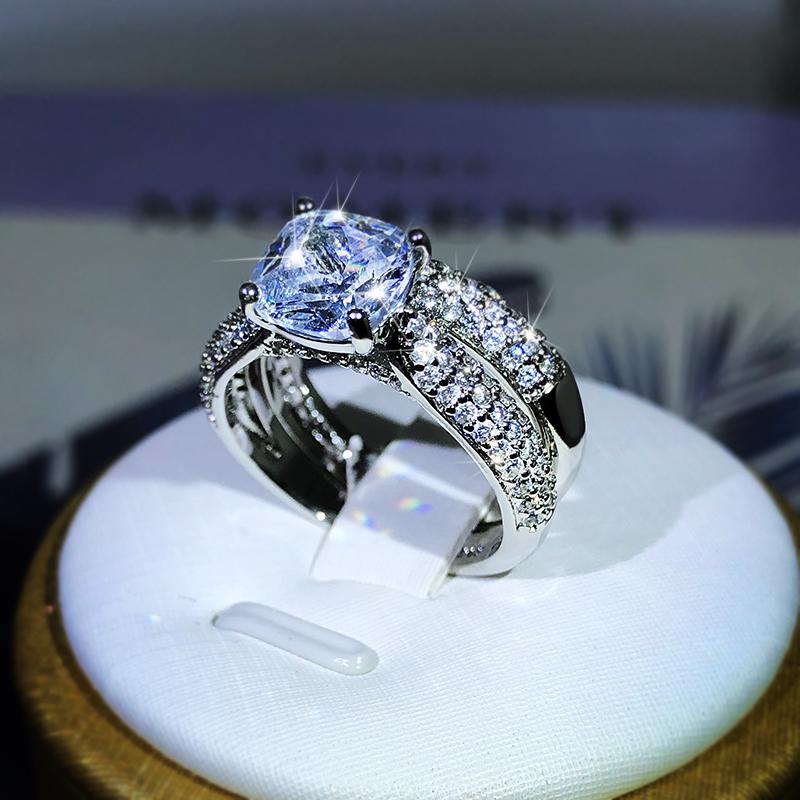 Copper High Quality Fashion Double Ring For Couple White Zircon Super Flash Ring Birthday Party Jewelry Gift