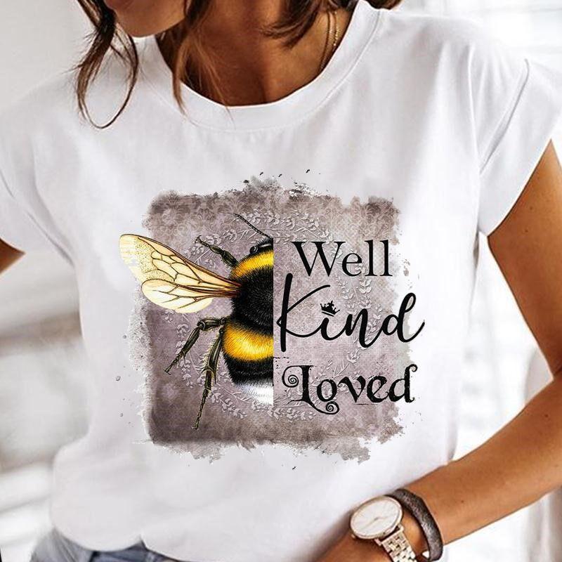 Summer Bee Animal Cartoon Cute Round Neck Pure Cotton Printed Unisexs and Womens Short Sleeved New Personalized Casual Tshirt