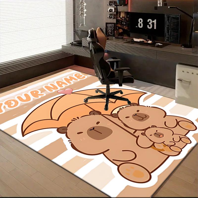 1PC Custom Name Bear Family Umbrella Theme Floor Mat Ideal for Living Room, Game Rooms, Office, Bedroom, Floor Mat Playful Design