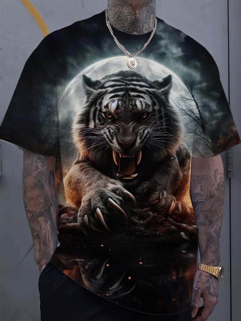 Men's T-Shirt Animal Tiger Pattern 3D Print Tops Tees New Summer Women Streetwear Fashion Oversized Unisex T Shirt Men Clothes