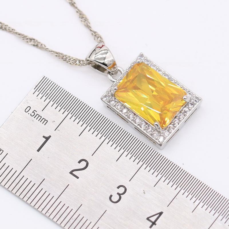 Geometric Yellow Cubic Zircnoia  Color Jewelry Sets For Women Bracelet Earrings Necklace Pendant Rings Gift Box