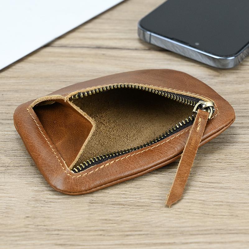New Men Genuine Leather Zipper Coin Wallet Natural Leather Short Purse Card Holder Cash Clutch Wallet With Key Ring