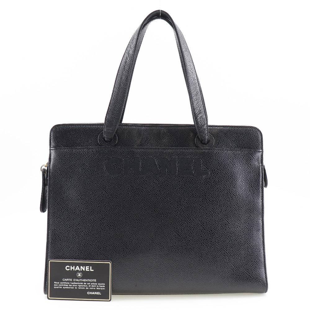 CHANEL logo Handbag black Caviar skin Women Used