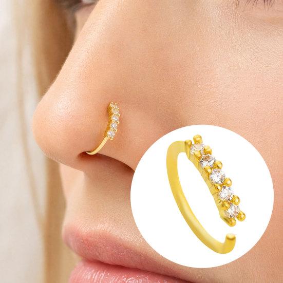 Copper Material Nose Pin, Adjustable Open Buckle Design Nose Ring, No Piercing Rhinestones Encrusted Nose Clip, Lightweight Nose Jewelry