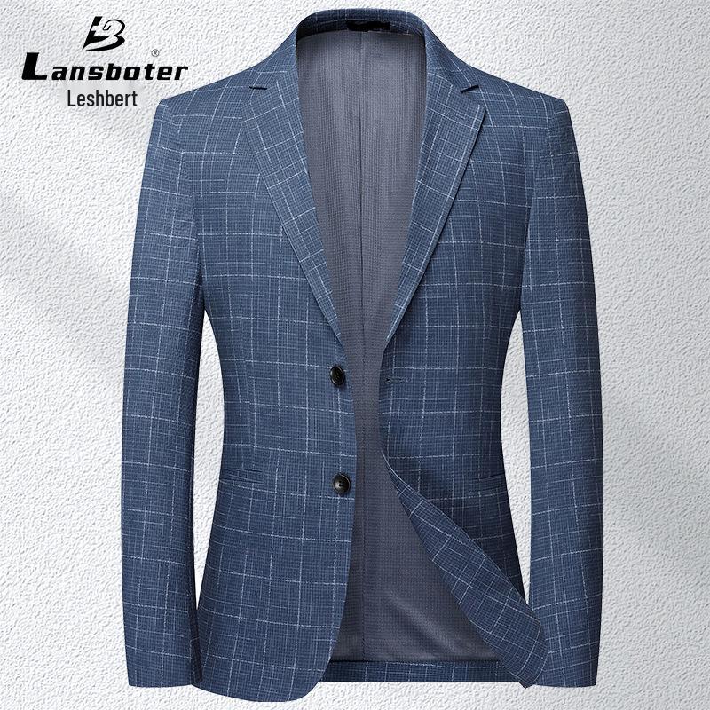 Lesboet Men's Slim Fit Plaid Blazer - Casual Korean Style for All Ages