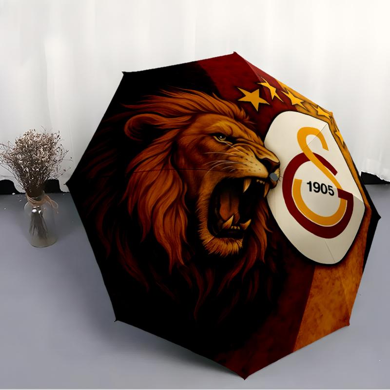 Galatasaray Fashionable Automatic Opening/Closing Folding Umbrella. Portable and Foldable, Ideal for Gift, Travel, and Daily Use.