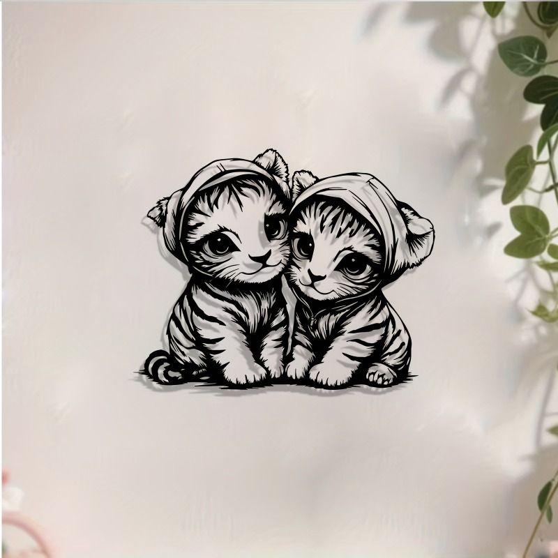 Black metal cat wall decor for home and garden, Halloween gift