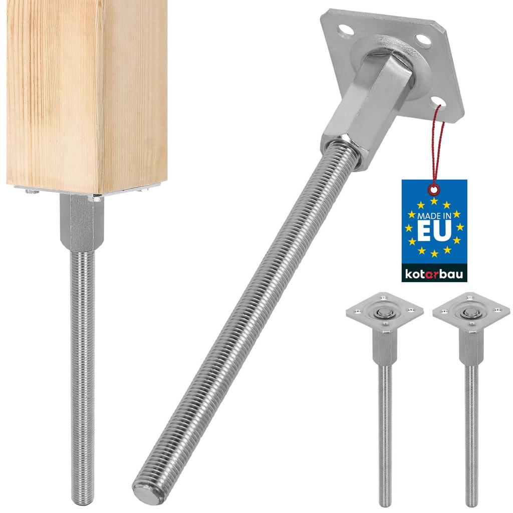 KOTARBAU® Vertically Adjustable Steel Post Base Anchor for Gazebos, Shelters, Fences 80 x 330 mm Set of 2