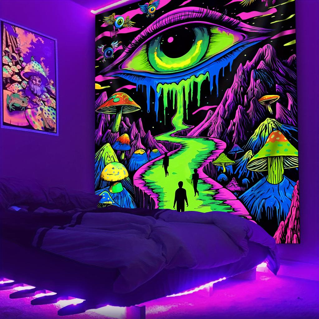Eye Mushroom Fluorescent Tapestry Wall Hanging Home Party Party Decoration, Living Room Dormitory Wall Decoration
