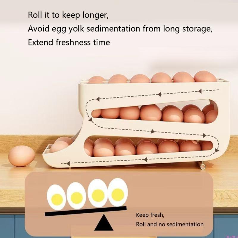 Double Layer Rolling Eggs Storage Container For Fridge With Automatic Slide Out Designs And Protective Eggs Trays