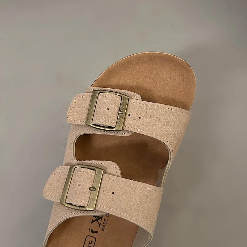 Fashion Fashion Cork Women Sandals New Soft Sole Suede Mules Slippers with Arch Support House Open Toe Flats Outdoor Beach Slide Shoes