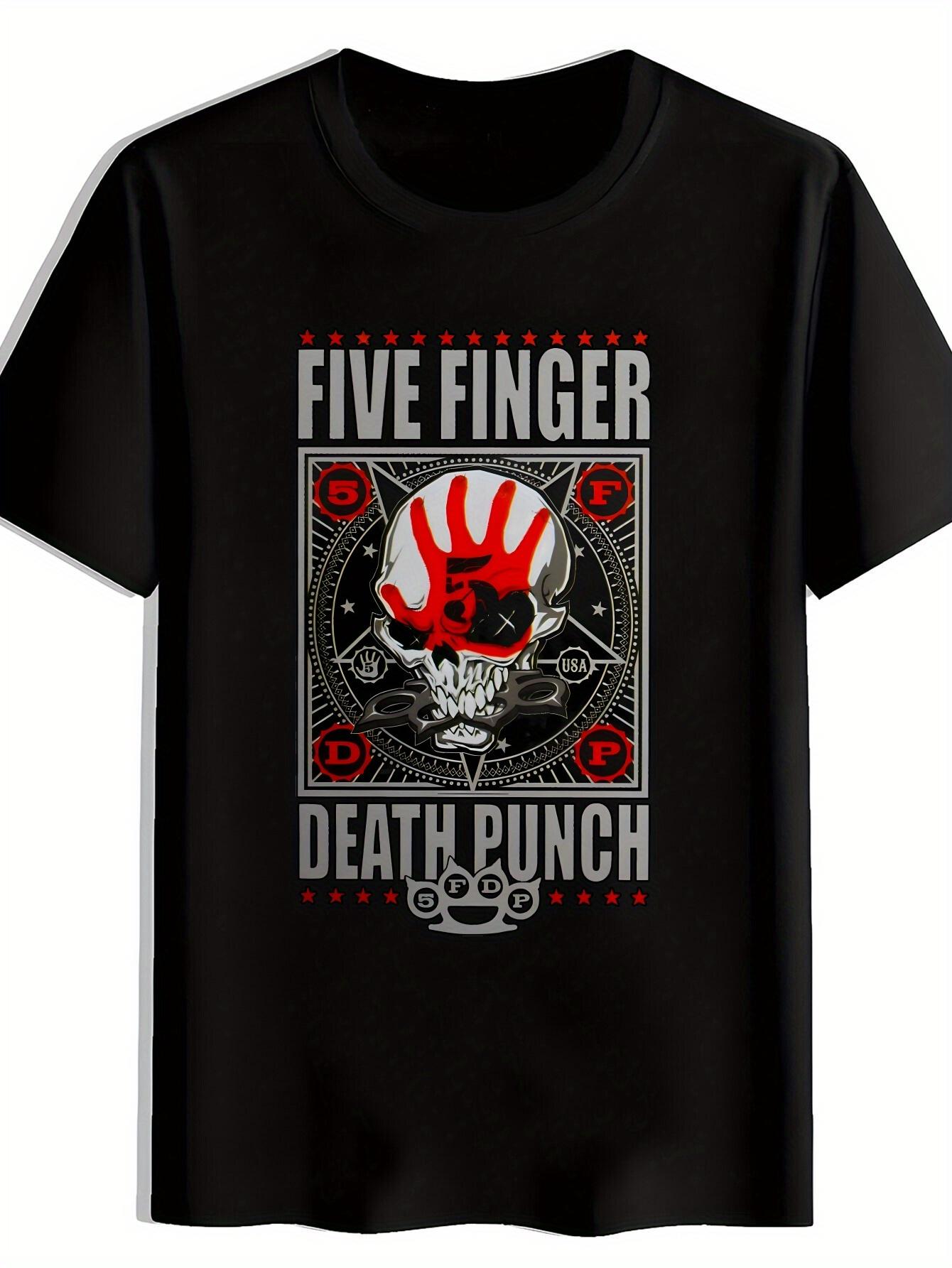 Black Graphic T-shirt - Five Finger Death Punch Band Design with Skull & Peace Symbols S