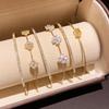 Gold Petal Zircon Flower Open Cuff Bracelet - Elegant Versatile Hand Jewelry