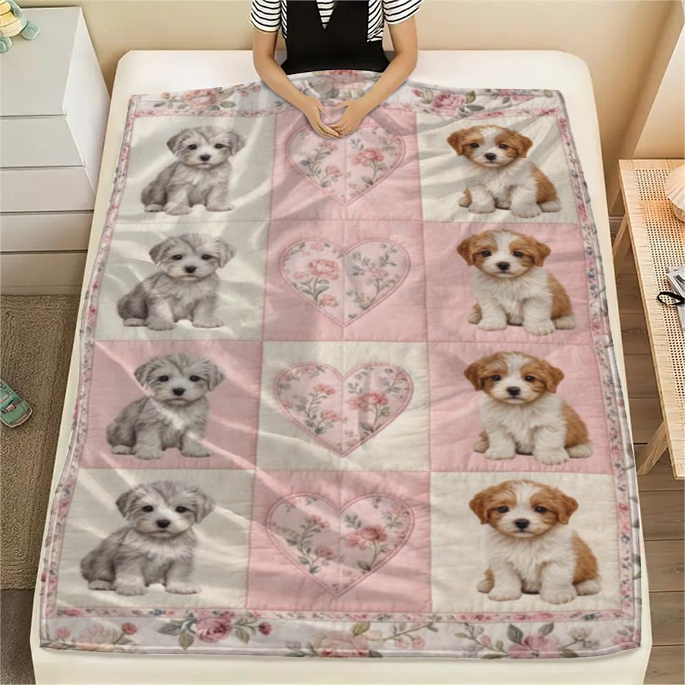 1Pc Cute Patchwork Print Flannel Blanket, High quality Comfortable for All Seasons, Home Decor, Warmth and Comfort, Perfect for Christmas Gifts65