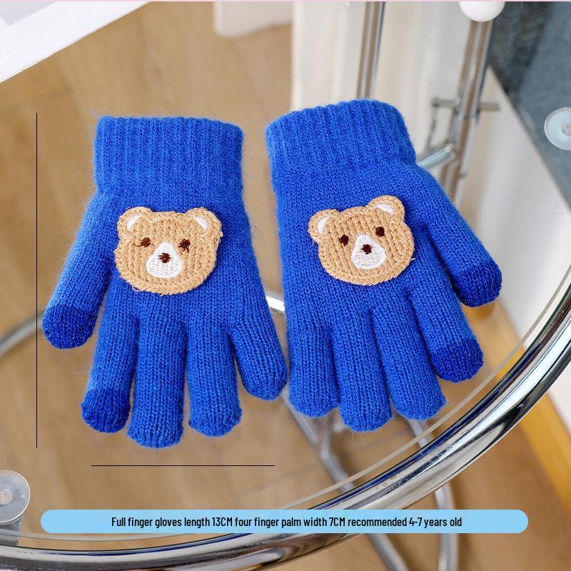 Warm Plush Five-Finger Winter Gloves for Boys and Girls (0-12 Years)